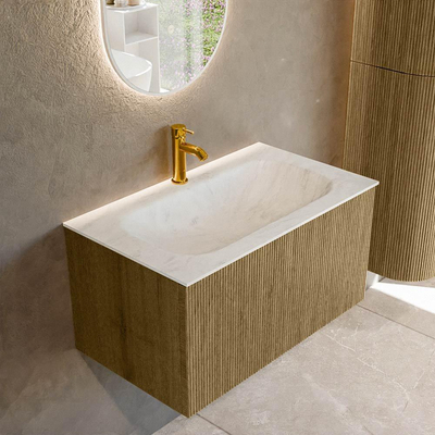 Mondiaz KURVE-DLUX Badkamermeubelset - 80x46x40cm - 1 lade - wastafel solid surface - midden - 1 kraangat - Dusk