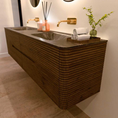 Mondiaz CIRO-DLUX Badkamermeubelset - 190x45x50cm - Solid surface wastafel Lava - 2 wasbak Dubbel - zonder kraangaten - 4 lades - Dusk