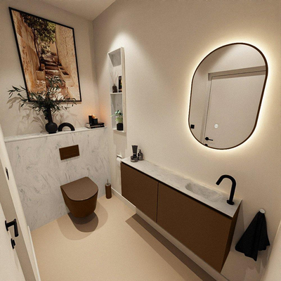 MONDIAZ TURE-DLUX meuble WC 120cm Rust. EDEN lavabo Opalo position droite. Avec 1 trou de robinet.