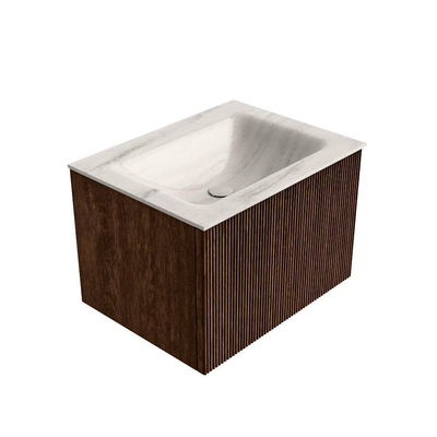 MONDIAZ KURVE-DLUX 60cm badmeubel kleur Walnut met 1 lade en 0 deuren. Wastafel CLOUD Midden 1 kraangat Meli.