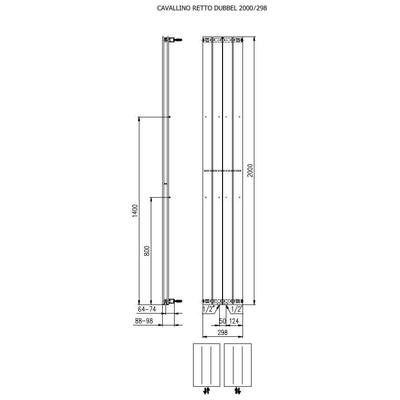 Plieger Cavallino Retto designradiator verticaal dubbel middenaansluiting 2000x298mm 905W wit
