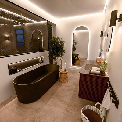 Mondiaz CIRO-DLUX Meuble de salle de bains - 120x45x50cm - Plan vasque solid surface Oza - 1 vasque à droite - sans trous de robinetterie - 2 tiroirs - Ruby