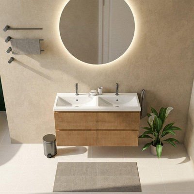 Saniclass Holz Atelier Ensemble de meubles de salle de bains - 120x45x63.5cm - lavabo Bari en céramique blanc - 2 vasques - 2 trous de robinetterie - 2 tiroirs - chêne natural mat (bois)