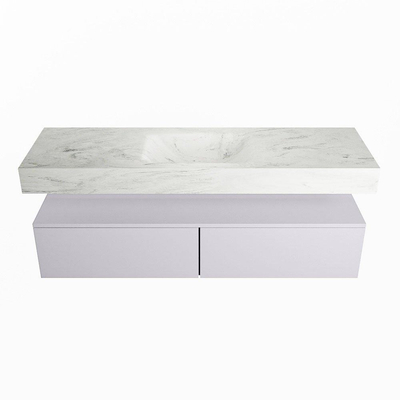 Mondiaz ALAN-DLUX Ensemble de meuble - 150cm - meuble Cale mat - 2 tiroirs - Lavabo Cloud Opalo suspendu - vasque Centre - 1 trou de robinet