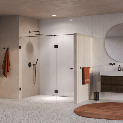 BRAUER Void Carving Porte de niche - 2 pièces - 200x200cm - Porte battante en verre 70cm - revêtement verre - réversible - verre clair - PVD gunmetal brossé