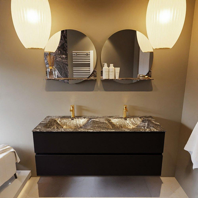 Mondiaz VICA-DLUX ensemble de meuble de salle de bain - 130cm - meuble sous-vasque urban - 2 tiroirs - lavabo encastré cloud double - 2 trous de robinet - miroir modèle spot - version XL 60cm de haut - lave