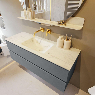 Mondiaz VICA-DLUX ensemble de meuble de salle de bain - 130cm - meuble sous-vasque plata - 2 tiroirs - lavabo encastrée cloud milieu - sans trous de robinet - version haute de 60cm - opalo