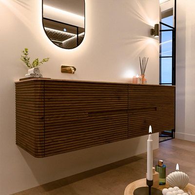 Mondiaz CIRO-DLUX Badkamermeubelset - 170x45x50cm - Solid surface wastafel Arena - 1 wasbak Links - zonder kraangaten - 4 lades - Dusk