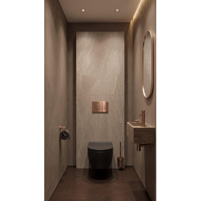 QeramiQ Dely Swirl Toiletset - 36.3x51.7cm - Geberit UP320 inbouwreservoir - met Burda frame - 35mm zitting - koperen bedieningsplaat - ronde knoppen - mat zwart