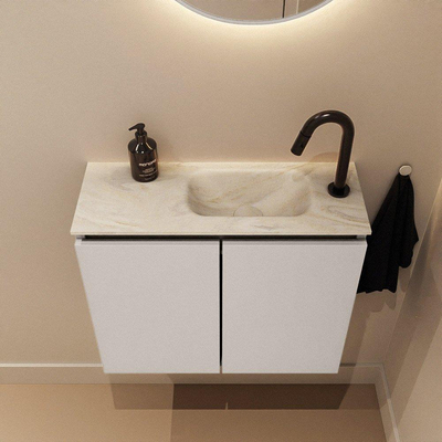 MONDIAZ TURE-DLUX Meuble toilette - 60cm - Linen - EDEN - vasque Ostra - position droite - 1 trou de robinet