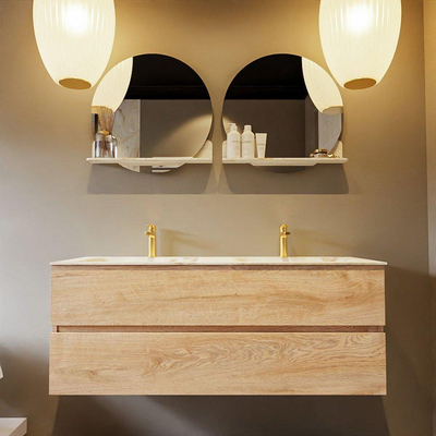 MONDIAZ VICA-DLUX Ensemble de meuble de salle de bains - 130cm - meuble bas Washed oak - 2 tiroirs - vasque à encastrer cloud double - 2 trous de robinet - version haute 60cm - frape