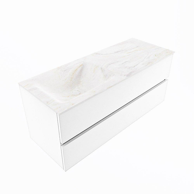 Mondiaz VICA-DLUX ensemble de meuble de salle de bain - 120cm - meuble sous lavabo talc - 2 tiroirs - lavabo encastré cloud gauche - sans trous de robinet - version haute de 60cm - ostra