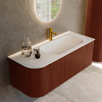 Mondiaz KURVE Ensemble meuble de salle de bains - 115x46x40cm - 1 tiroir - 1 porte - lavabo solid surface - droite - 1 trou de robinet - Ruby