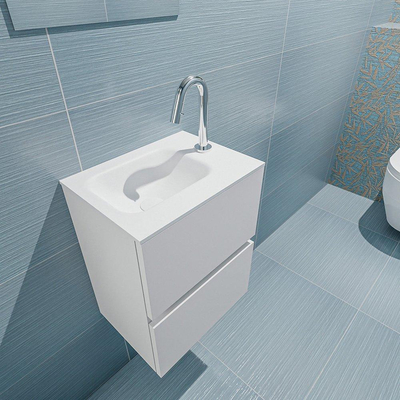 MONDIAZ ADA Toiletmeubel - 40x30x50cm - 1 kraangat - 2 lades - talc mat - wasbak links - Solid surface - Wit