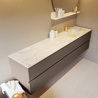 Mondiaz VICA-DLUX ensemble de meuble de salle de bain - 200cm - meuble sous-vasque fumée - 4 tiroirs - lavabo encastré nuage droite - 1 trou de robinet - version haute de 60cm - ostra