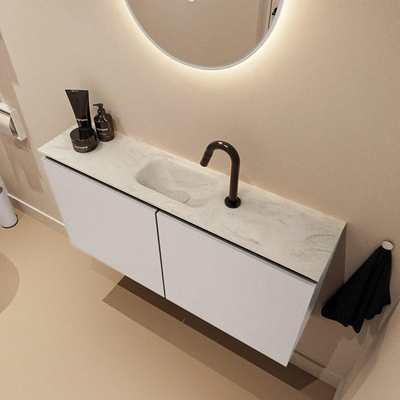 MONDIAZ TURE-DLUX meuble WC 100cm Linen. EDEN lavabo Opalo position milieu. Avec 1 trou de robinet.