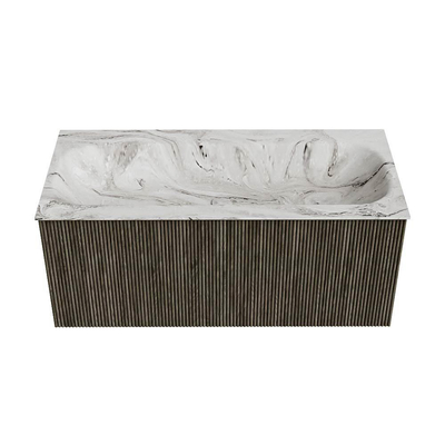 Mondiaz KURVE-DLUX Badkamermeubelset - 100x46x40cm - 1 lade - wastafel solid surface - midden - 1 kraangat - Shadow