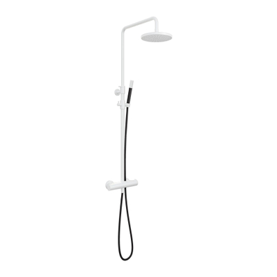 Hotbath Cobber ensemble de douche de tête thermostatique avec douche de tête ronde 20 cm douchette barre blanc mat