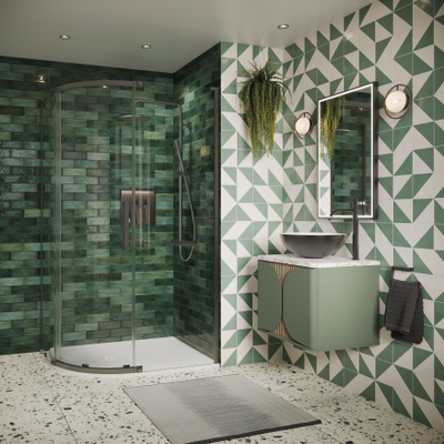 Crosswater Asura Porte de douche quart de cercle - 8mm - 120x80cm - avec paroi latérale - poignée martelée - ardoise