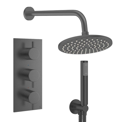 Crosswater MPRO Regendoucheset inbouw - 3 hendels - 20cm douchekop - handdouche - wandarm - gunmetal