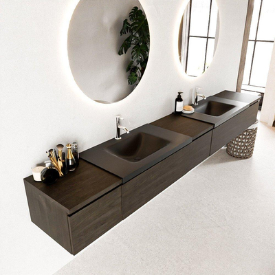 Mondiaz bukla ensemble de meubles de bain 280x45x34cm 2 robinets 2 lavabos surface solide urbaine sans poignée 5 tiroirs avec softclose mélamine marron foncé