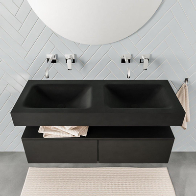 MONDIAZ ALAN 120cm - meuble bas - 2 tiroirs - lavabo suspendu - 2 bassins - 0 trous de robinet - urban