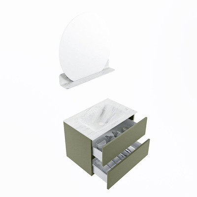 Mondiaz VICA-DLUX ensemble de meuble de salle de bain - 70cm - meuble sous-vasque armée - 2 tiroirs - lavabo encastré nuage milieu - sans trous de robinet - version haute de 60cm - opalo