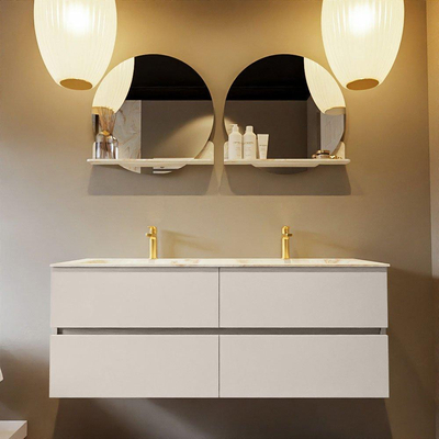 MONDIAZ VICA-DLUX Badkamermeubelset - 130cm - onderkast linen - 4 lades - inbouw wastafel cloud dubbel - 2 kraangaten - 60cm hoge versie - frape