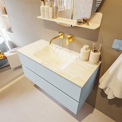 Mondiaz VICA-DLUX ensemble de meuble de salle de bain - 100cm - meuble sous-vasque argile - 2 tiroirs - lavabo encastré nuage milieu - sans trous de robinet - version haute de 60cm - ostra