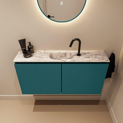 MONDIAZ TURE-DLUX Meuble toilette - 100cm - Smag - EDEN - vasque Glace - position centrale - 1 trou de robinet
