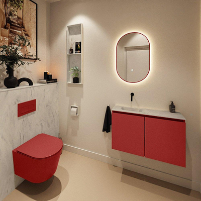 MONDIAZ TURE-DLUX Meuble toilette - 80cm - Fire - EDEN - vasque Opalo - position gauche - sans trou de robinet