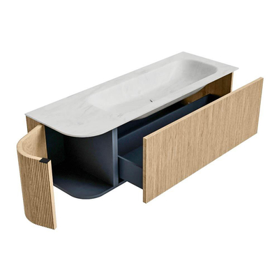 MONDIAZ KURVE-DLUX Meuble de salle de bains 135cm avec module 25 L couleur Oak avec 1 tiroir et 1 porte. Lavabo BIG MEDIUM droit sans trou de robinet couleur Opalo.