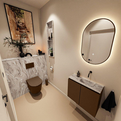 MONDIAZ TURE-DLUX 60cm toiletmeubel Rust. EDEN wastafel Glace positie rechts. Zonder kraangat.