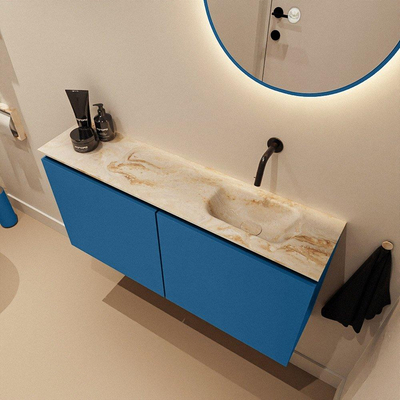 MONDIAZ TURE-DLUX Meuble de toilettes 100 cm Jeans. EDEN lavabo Frappe position droite. Sans trou de robinet.