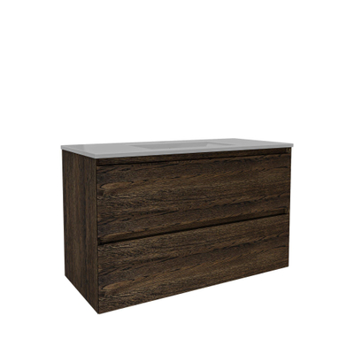 Saniclass Holz Pure Ensemble de meubles de salle de bains - 100x45x62cm - Lavabo en céramique Vygo - 1 vasque - 1 trou de robinetterie - avec trop-plein - 2 tiroirs - chêne charcoal mat (bois)