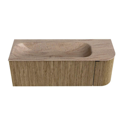MONDIAZ KURVE-DLUX Meuble de salle de bains 125cm arrondi Droite couleur Dusk avec 1 tiroir et 1 porte. Lavabo BIG MEDIUM Gauche 1 trou de robinet Saba.