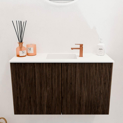 Mondiaz JOYA 70cm toiletmeubel - kleur Walnut - Wastafel FAYE positie Midden 1 kraangat kleur Talc.
