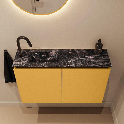 MONDIAZ TURE-DLUX Meuble de toilettes 80 cm Ocher. Lavabo EDEN Lava position gauche. Avec 1 trou de robinet.