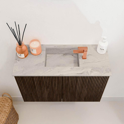 Mondiaz JOYA-DLUX 60cm toiletmeubel - kleur Walnut - Wastafel FAYE positie Midden 1 kraangat kleur Glace.