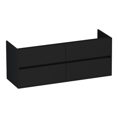 BRAUER Adore meuble sous lavabo - 140x46x55cm - 4 tiroirs à fermeture douce - sans poignée - 2 découpes pour siphon - noir mat