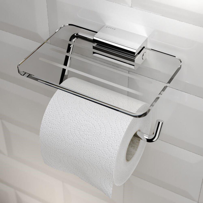 Geesa Aim Porte-rouleau toilette avec tablette en verre chrome