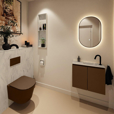 MONDIAZ TURE-DLUX Meuble toilette - 60cm - Rust - EDEN - vasque Opalo - position droite - 1 trou de robinet