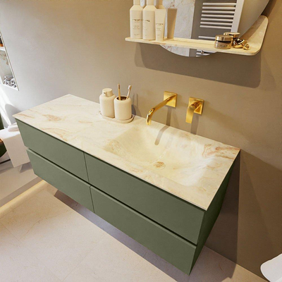 MONDIAZ VICA-DLUX Ensemble meuble de salle de bains - 130cm - meuble bas army - 4 tiroirs - vasque encastrée cloud à droite - sans trous de robinet - version haute 60cm - frape