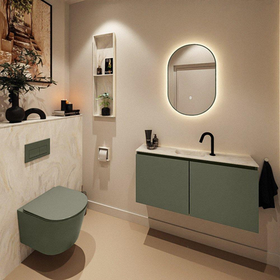 MONDIAZ TURE-DLUX Meuble toilette - 100cm - Army - EDEN - vasque Ostra - position centrale - 1 trou de robinet