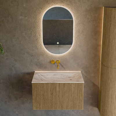MONDIAZ KURVE-DLUX Meuble de salle de bains 70cm couleur Dusk avec 1 tiroir et 0 porte. Lavabo BIG SMALL Centré sans trou de robinet Nata.