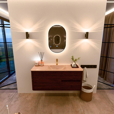 Mondiaz CIRO-DLUX Badkamermeubelset - 120x45x50cm - Solid surface wastafel Saba - 1 wasbak Midden - 1 kraangat - 2 lades - Ruby