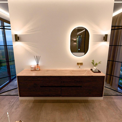 Mondiaz CIRO-DLUX Ensemble de meubles de salle de bains - 190x45x50cm - Plan vasque en solid surface Arena - 1 vasque à droite - sans trous de robinet - 4 tiroirs - Noyer