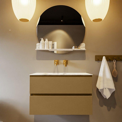 MONDIAZ VICA-DLUX Ensemble meuble de salle de bains - 80cm - meuble bas oro - 2 tiroirs - lavabo encastré cloud centré - sans trous de robinet - version haute 60cm - glace
