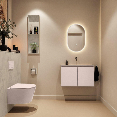 MONDIAZ TURE-DLUX Meuble WC 80 cm Rosee. EDEN lavabo Opalo position milieu. Sans trou de robinet.