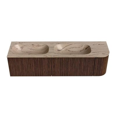 MONDIAZ KURVE-DLUX 165cm badmeubel ronding Rechts kleur Walnut met 2 lades en 1 deur. Wastafel STOR SMALL Dubbel / Links zonder kraangat Arena.